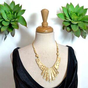 Tribal Hand Carved Bone Necklace 22 Inch